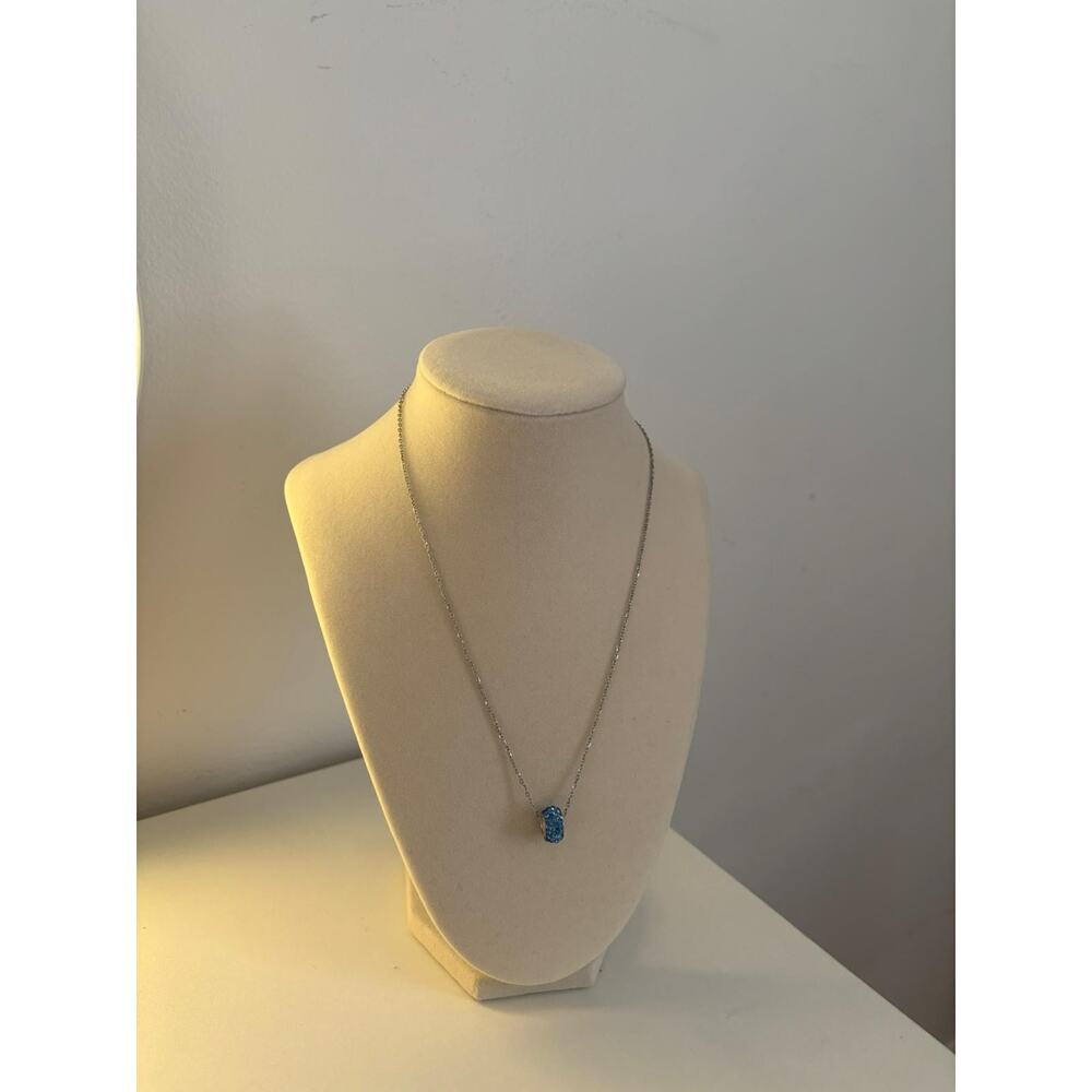 Blue Crystal Charm Necklace Silver Chain Dainty Minimal Pendant Gift - Picture 2 of 5